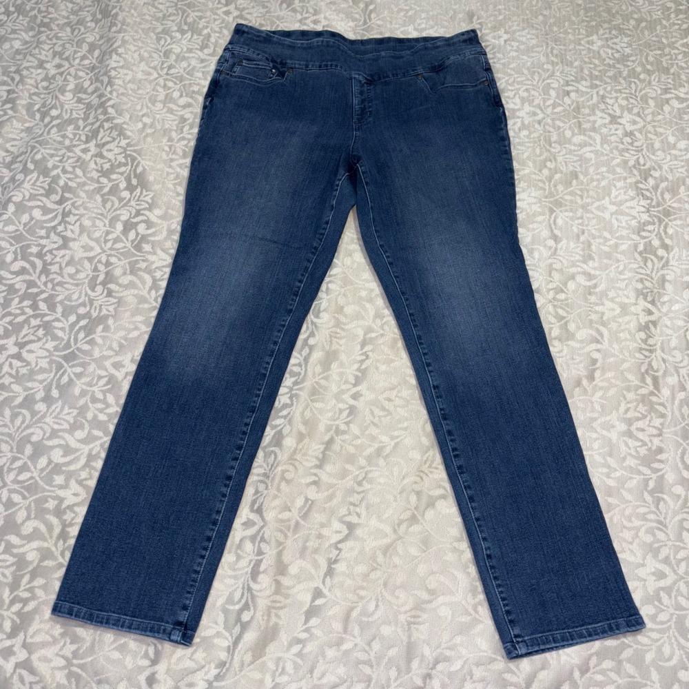 Christopher & Banks Premiere Denim Pull On Straight Leg Jeans Dark Wash 14 (E40)